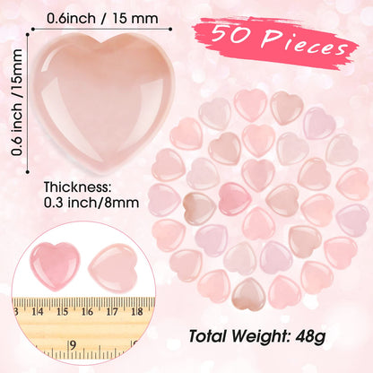 Fumete 50 Valentine's Day Quartz Rose Heart Palm Stone Pieces Natural Healing Crystal 0.6 Inch Heart Shaped Pocket Gemstone Carved Palm Worry Stone