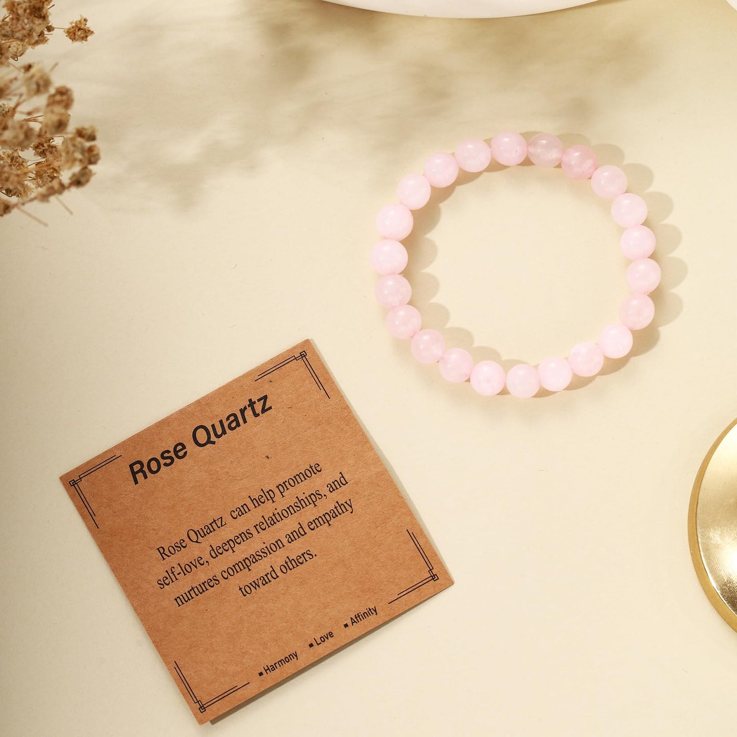 Kenailw Rose Quartz Crystal Beaded Bracelet for Women Gemstone Bracelet Natural Stone Anxiety Healing Protection Jewellery Gifts for Her Mum Daughter Gift