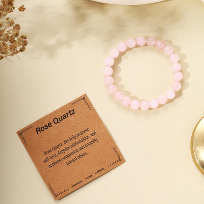 Kenailw Rose Quartz Crystal Beaded Bracelet for Women Gemstone Bracelet Natural Stone Anxiety Healing Protection Jewellery Gifts for Her Mum Daughter Gift