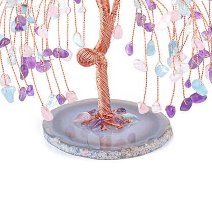 Jovivi Natural Healing Crystals Amethyst/Rose Quartz/Aquamarin Tree Tumbled Gemstone Stones Money Tree, Geode Agate Slices Base Feng Shui Ornaments Home Decoration for Wealth and Luck 5.5"-6.3"