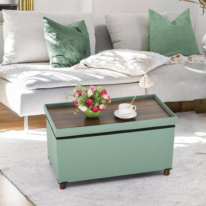 Dorriss Ottoman Storage Bench for Living Room with Tray, Bedroom Foot Stool, Coffee Table Lid, Footstool with Legs, End of Bed - Faux Leather, 30" Inch (L-Blue)