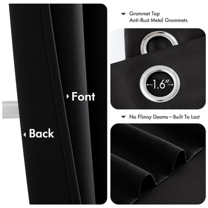MIULEE Black Blackout Curtains for Bedroom Living Room 84 Inches Long 2 Panels, Thermal Insulated Room Darkening Drapes Solid Grommet Top Noise Reduction Light Blocking Halloween Window Treatments