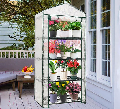 4-Tier Mini Greenhouse, Green House for Flower Indoor Outdoor, Portable Plant Outdoor Cage with Heavy Duty PVC Clear Cover & Steel Frame,Greenhouse for Seed Starting, Mushroom,Vegetables