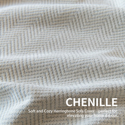KaviKon Couch Covers for Dogs 3 Cushion, Loveseat Slipcovers Washable, Pet L Shape Sectional Protector, Boho Sofa Blanket Cover, Herringbone Chenille, Cream, 71"x118"