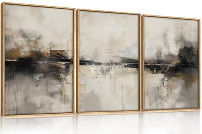 HOURIA Large Abstract Neutral Beige & Black Framed Canvas Wall Art Set,Modern Minimalist Brown Wall Decor,Textured Gray Tan Illustrations Artwork for Living Room, Bedroom, Farmhouse- 24"x36"x3