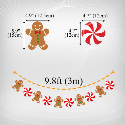 Uniwish Peppermint Gingerbread Man Banner Garland Christmas Hanging Decorations Christmas Tree Ornaments for Home Office Decor New Year Xmas Holiday Party Supplies