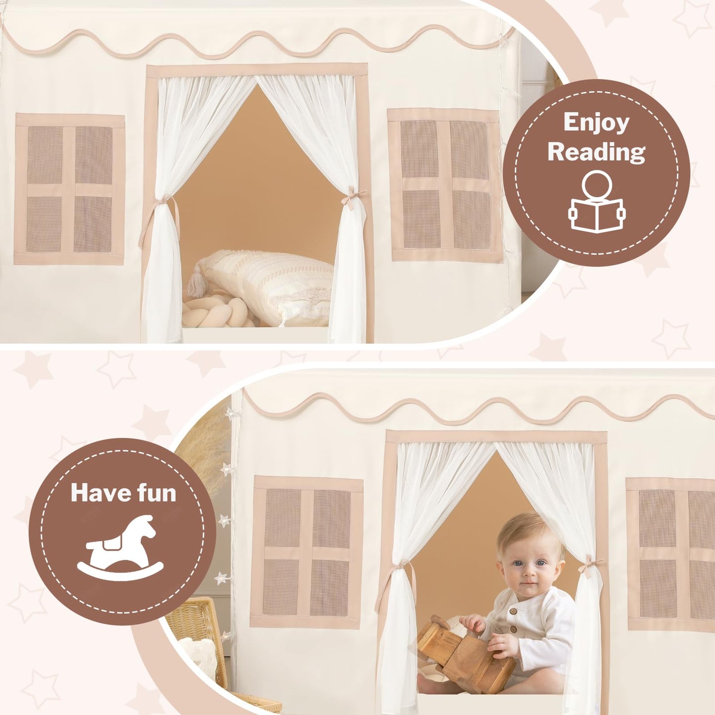 Senodeer Kids Play Tent Indoor: with Mat, Tassel Garland, Star Lights - Girl Tent Indoor Playhouse for Kids Toys for Boy Girl Birthday Gift