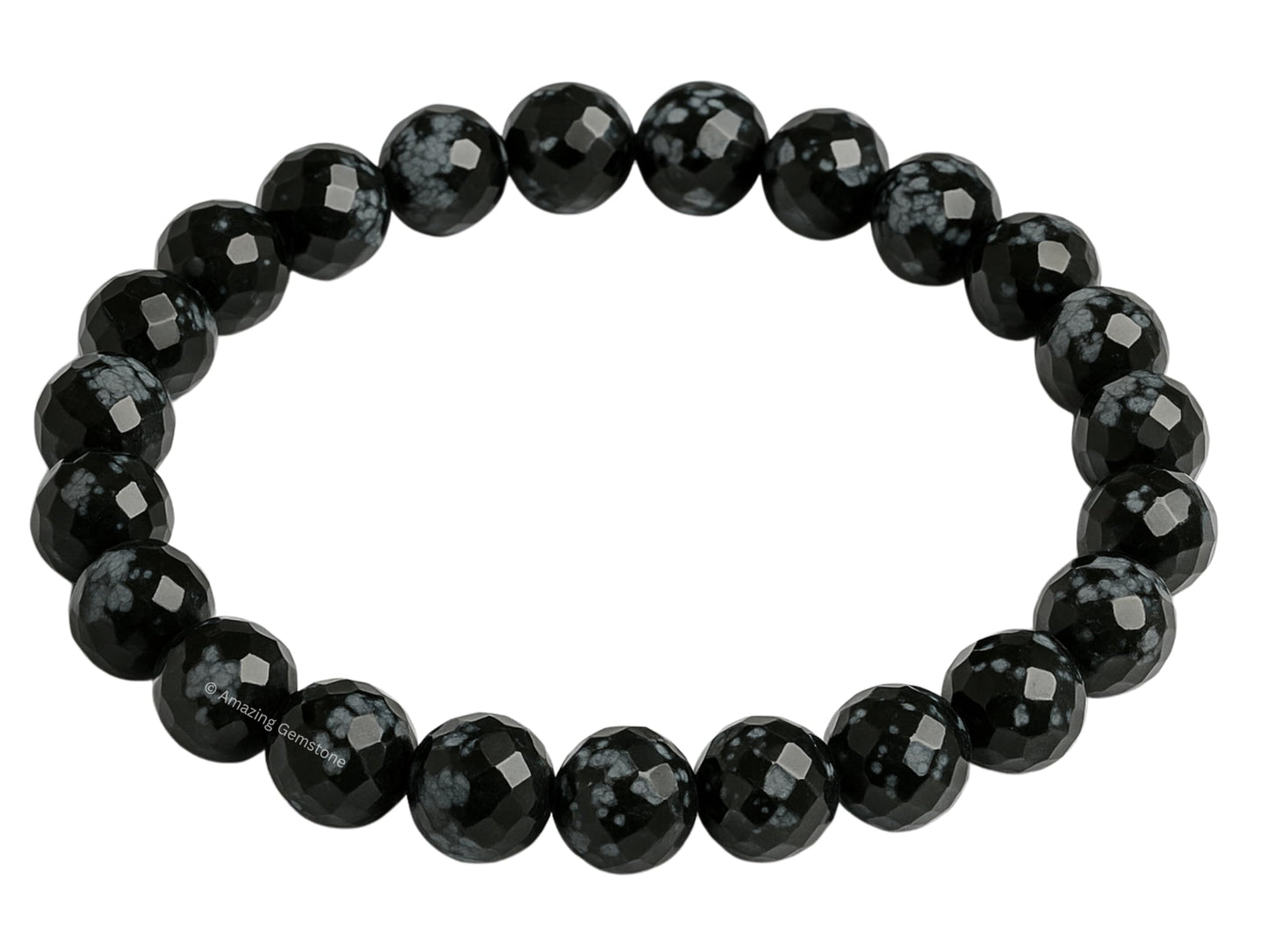 Amazing Gemstone Snowflake Obsidian Bracelet for Women - Chakra Mens Bracelet Protection Crystals and Healing Stones - Blessing Spiritual Meditation Stocking Stuffers (Faceted Beaded Bracelet)