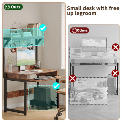 ALISENED 31.5" Small Computer Desk with Hutch, Office Desk Study Table Writing Desk Workstation PC Table for Home Office, Space Saving Design