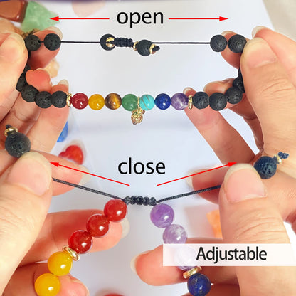 Nifsun 7 Chakra Bracelet Real Crystal Stone Beads Essential Oil Set Yoga Meditation Protection Lava Rock Jewelry Gifts for Women Men (7 Chakra red)