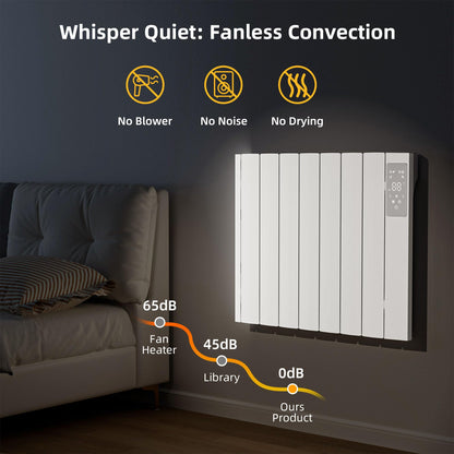 1500W Electric Heater Wall Mounted & Freestanding, White Aluminum Convection Panel Heater for Indoor Use w/Remote Control, 24H Timer, Touch Screen, Quiet Heating & Overheat Protection for Bedroom