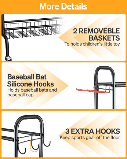 EXTCCT Basketball Rack, Outdoor Rolling Basketball Shooting Training Stand,Sports Equipment Storage with Wheels, Garage Four-Layer Ball Holder with Two Basket for Basketballs Footballs Volleyball
