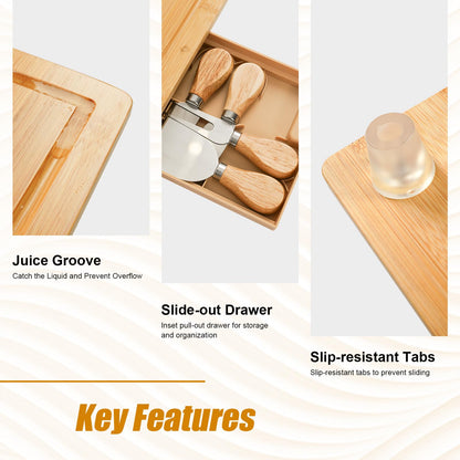 Yibidys Charcuterie Boards Cheese Board Set, Small Charcuterie Board Bamboo Cheese Board with Slide-Out Drawer, House Warming Gifts New Home, Wedding Gifts for Couple, Bridal Shower Gift