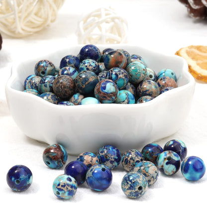 60pcs 6mm Natural Mixed Blue Imperial Jasper Gemstone Beads Energy Healing Crystal Round Loose Stone Beads for Jewelry Making, DIY Bracelets Necklaces
