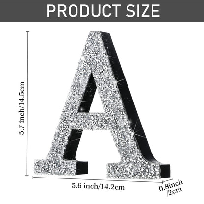 Qunclay Silver Crystal Diamond Bling Letters Crushed Diamond Decoration Wooden Glitter Letter with Screw and Hooks Rhinestone Gift for Wedding Y2k Mcbling Bedroom Wall Decor(Letter A,5.7"l X 5.7"w)