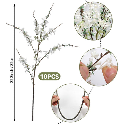 Geegoods White Flowering Branches, 10 Pack 32'' Real Touch Artificial Flowers for Tall Vases, Spring Blossom Branches for Farmhouse Minimalist Home Decor