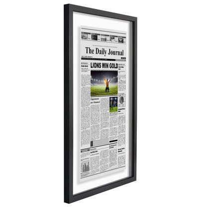 Americanflat 15x26 Newspaper Frame with Shatter-Resistant Glass - Use as 11x22 Newspaper Frame - Signature Float Collection - Engineered Wood Molding - Floating Frames for Wall Display - Black