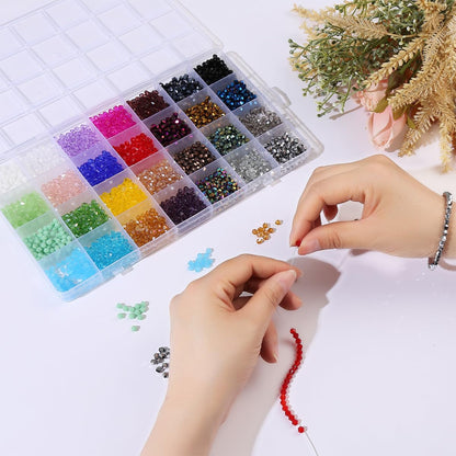 2800pcs Electroplated Tapered Crystal Beads Jewelry Making Kit -Sparkly Beads for Bracelet Making Kit 28 Colors 4mm Crystal Glass Beads Bracelet Necklace Making Kit DIY Crafts, Gifts for Adults Women