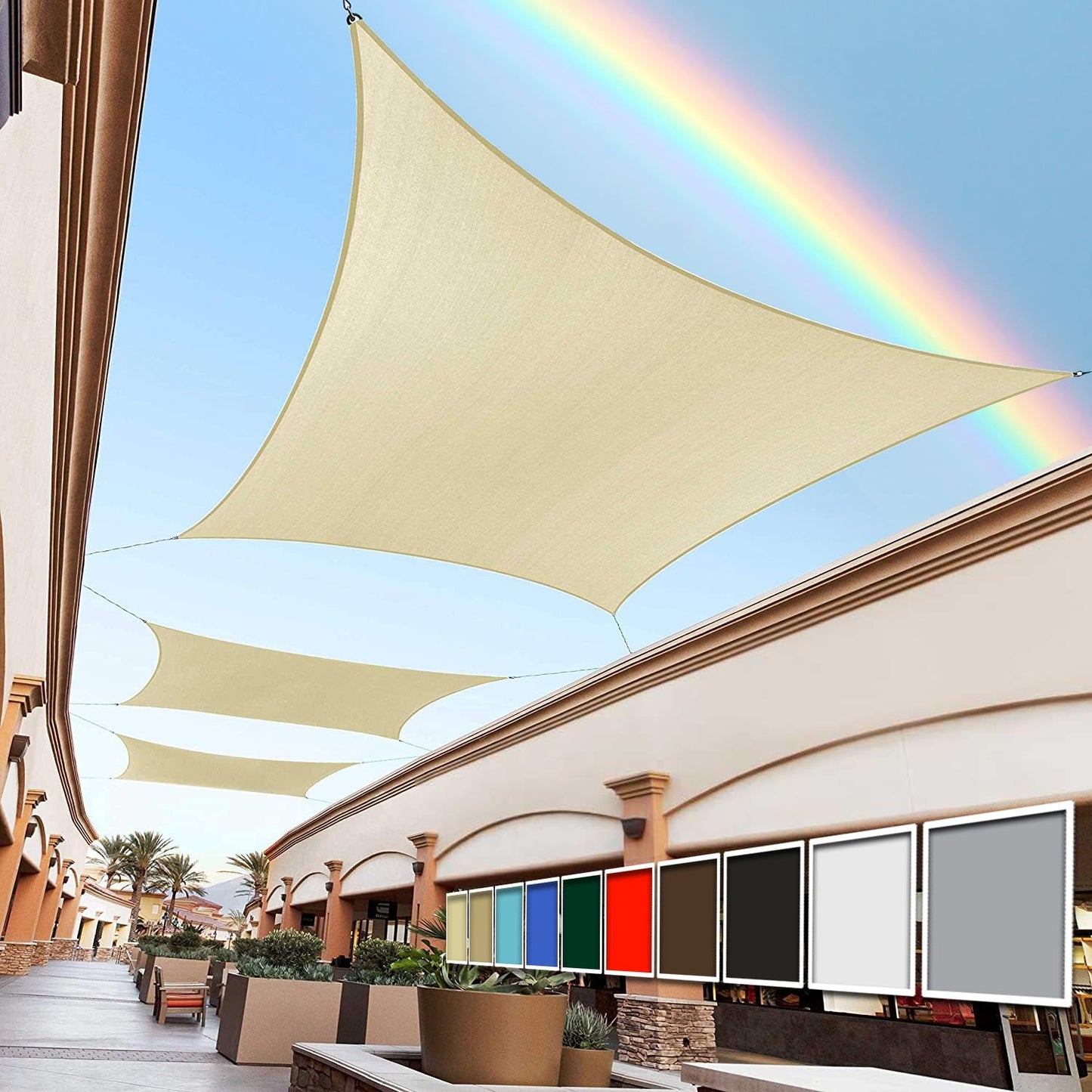 Royal Shade 16' x 16' Beige Square Sun Shade Sail Canopy Outdoor Patio Fabric Screen Awning RTAPS16 - UPF50+ 95% UV Blockage, Heavy Duty, Water & Air Permeable (We Make Custom Size)