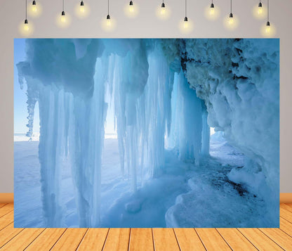 Loccor 7x5ft Fabric Ice Cave Backdrop ICY Cave with Icicles at Lake Baikal Russia Winter Landscape Background World of Ice Crystals Backdrop Winter Christmas Party Decorations Photo Studio Props