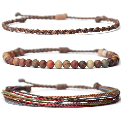 Handmade Natural Stone Beaded Healing Bracelet Gift for Men Adjustable Rope String Bracelet (Red Picasso, Adjustable)