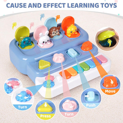 LESSETI Interactive Pop Up Music Piano Toy with Music & Lights, Montessori Animal Cause and Effect Toys, STEM Learning Educational Baby Toy for Toddlers 1-3 Years Old, Gift for Infants 6-12 Months