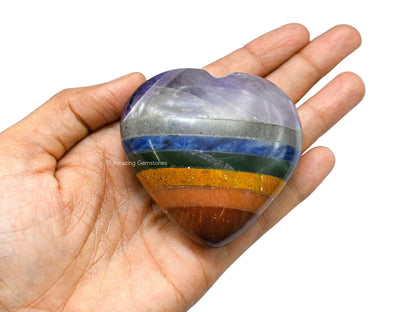 Amazing Gemstone Chakra Crystal Heart Palm Stone - Pocket Massage Worry Stone for Natural Body Chakra Balancing, Reiki Healing and Crystal Grid