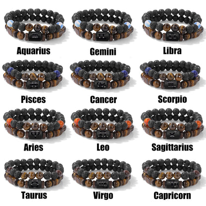Pisces Zodiac Lapis Lazuli Bracelet for Women Men-2pcs 8mm Obsidian And Tigers Eye Beaded Bracelets Healing Crystals Jewelry for Birthday Valentines Day Mother's Day Christmas Gifts