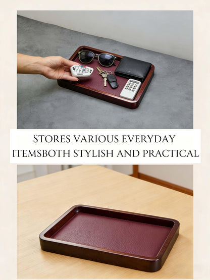Valet Tray-Light Brown Wood Decorative Key Tray, Bedside Dump Holder.Catch All Tray Tray Decorative for Trinkets,Watches,Keys,Sunglasses.