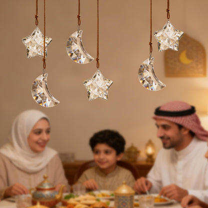 LOULIQIGIFT 6pcs Clear Crystal Star and Half Moon Prisms Ornaments Faceted Glass Hanging Ornaments for Home Garden Window Wedding Party Decor