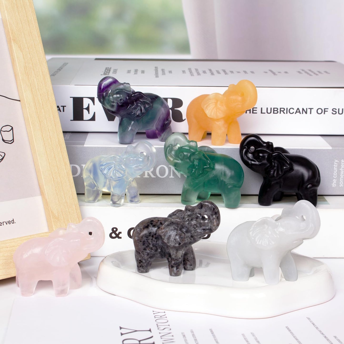Hguxmcu 2 Inch White Opalite Crystal Elephant Sculpture Handcrafted Healing Stone Animal Figurine Spiritual Home Decor Lucky Charm Gift for Wealth Success Positive Energy and Meditation Lovers