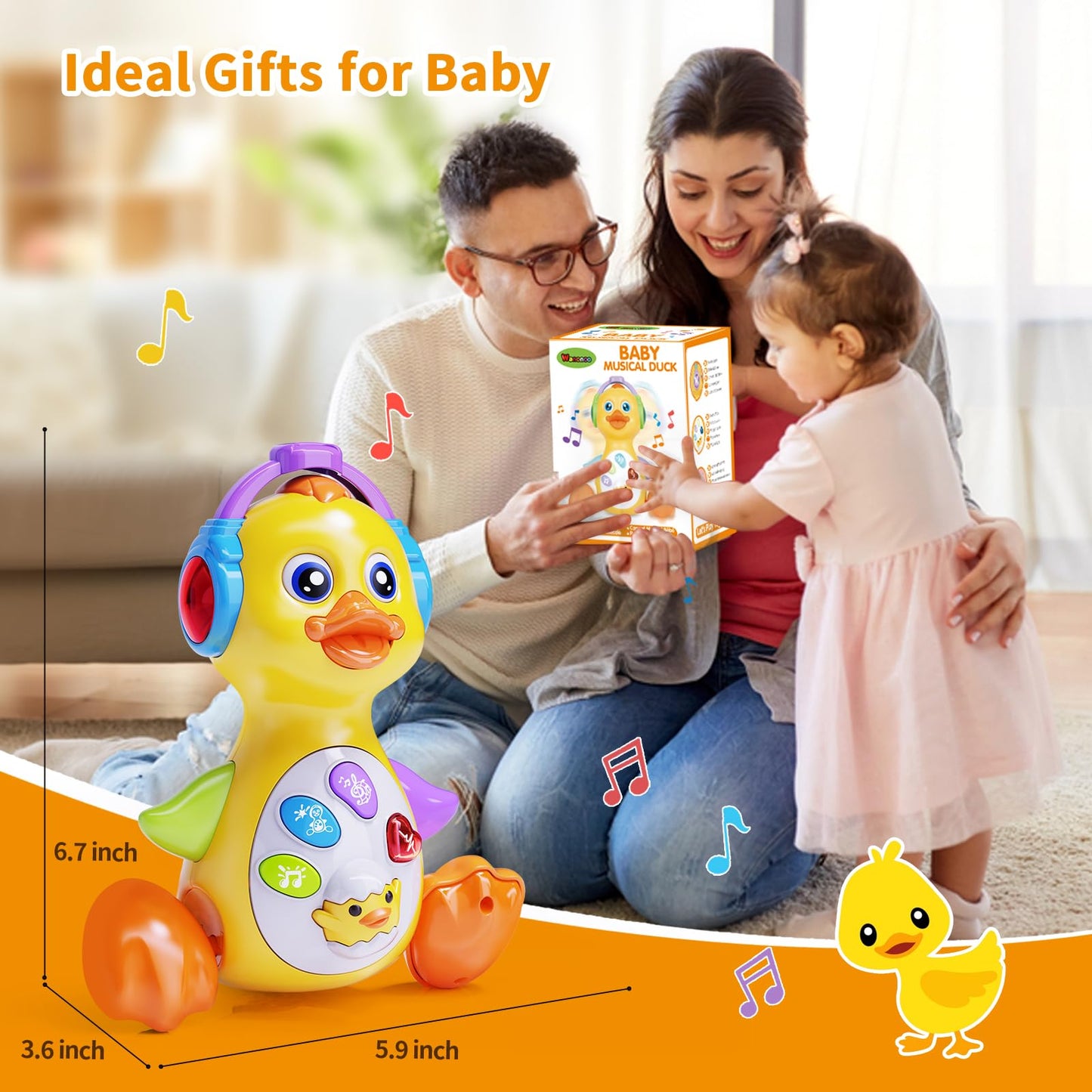 Wanonoo Dancing Duck Baby Toys 6-12 Months Developmental, Musical Crawling Infant Tummy Time 3 4 5 6 7 8 9 10 11 12 18 Month Boy Girl Moving Light Up Toddler Learning Activity Easter Birthday Gift