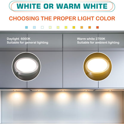 Lvyinyin Under Cabinet Lighting Kit, Curio Display Case Lighting, Dimmable Wireless RF Remote Control, Linkable Wired LED Puck Lights, AC120V to DC12V, Hardwired or Wall Plug, Daylight, 14 Lights