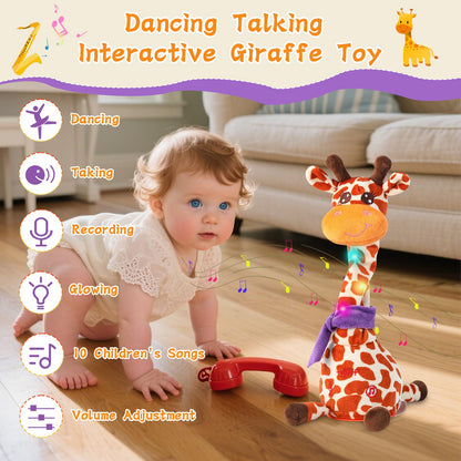 LLUKEME Dancing Talking Giraffe Plush Toy, Interactive Repeating Plush Toy that Mimics Your Words. Glowing Electric Giraffe Gifts with 10 Built-in Kids’ melodies, Ideal for Toddlers Aged 1-3.