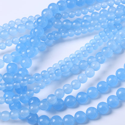 10MM Blue Chalcedony Round Loose Beads Natural Gem Beads Crystal Energy Stone Beads for Jewelry Making DIY Bracelet Necklace