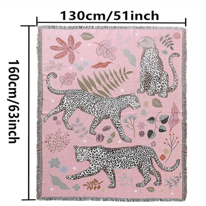 JQZ Bohemian Throw Blanket, Woven Cotton with Fringe, for Sofa, Bed, Picnic, Outdoor Camping (Snow Leopard)