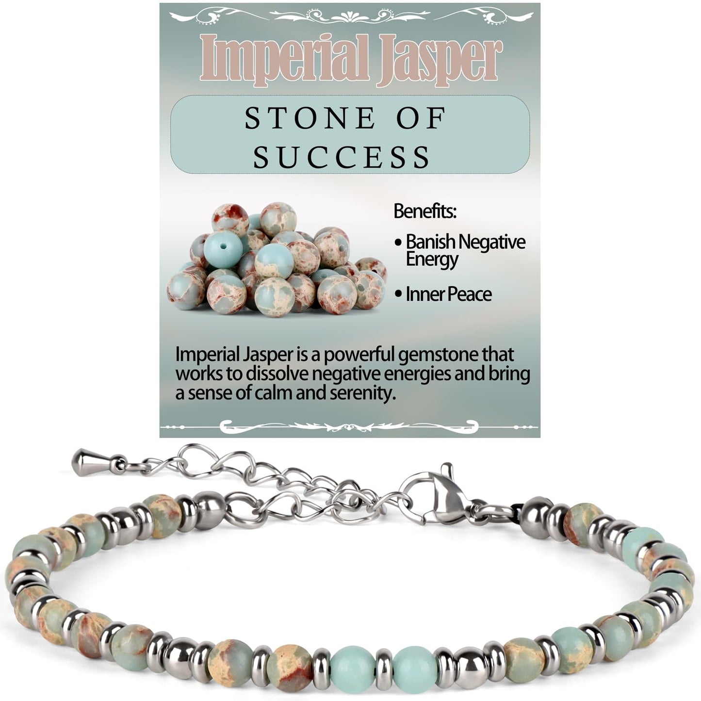 4mm Imperial Jasper Tiny Beaded Bracelets For Women, Energy Gem Charm Jewelry Adjustable Bracelet Gifts for Mom, Daughter, Wife, Coworkers, Friends, Bestie