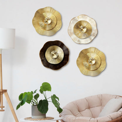 Shimeyao 4 Pcs 12 Inch Gold Wall Decor Metal Flower Plate Art Hanging Wall Decorations Modern Metai Decorations for Home Living Room Office Bedroom Bathroom Floral Sculpture