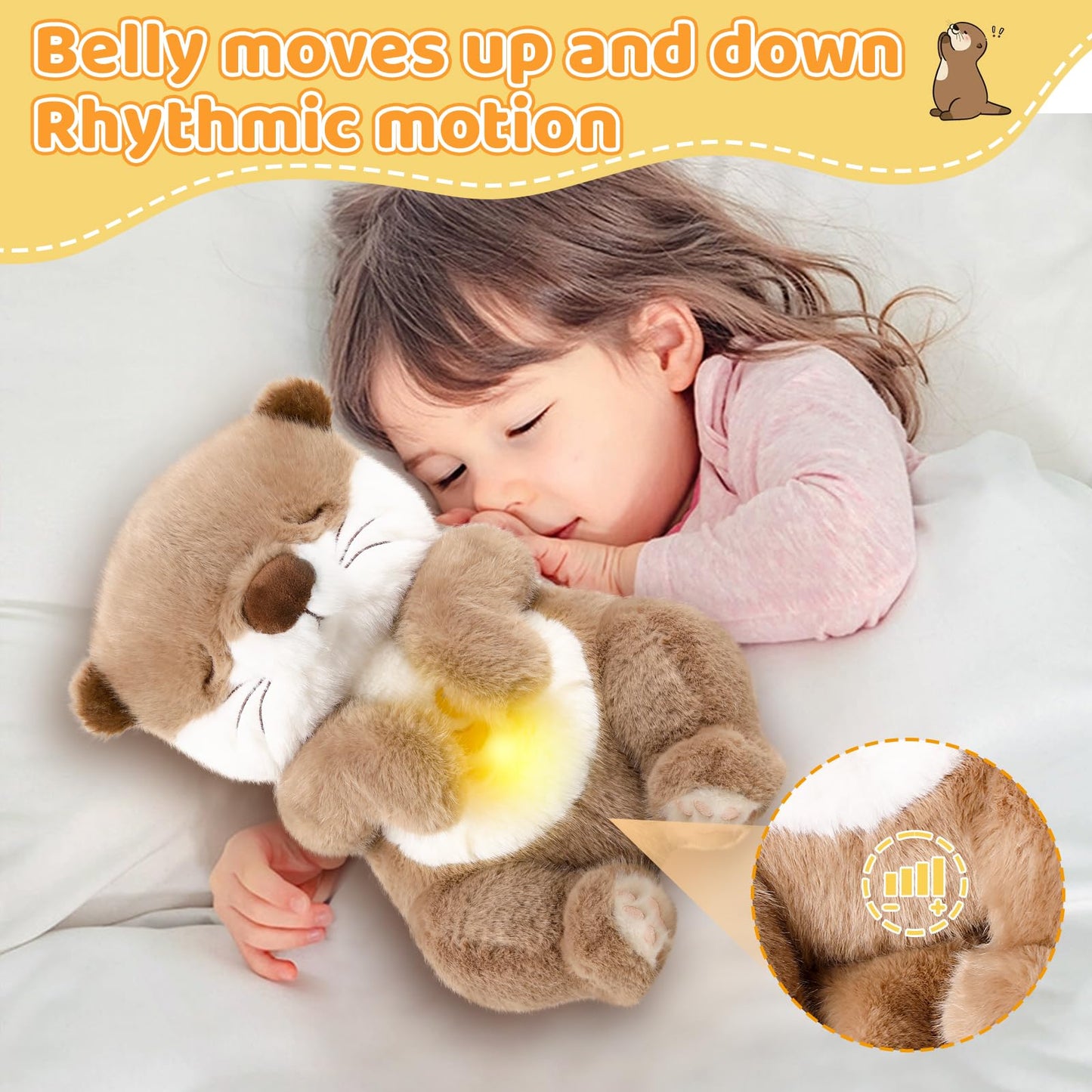 Emoin Otter Breathing Stuffed Animal, Volume Control Breathing Otter Plush Sleep Buddy with Realistic Breathing Motion and Lights Music Baby Plush Toy for Adults and Kids