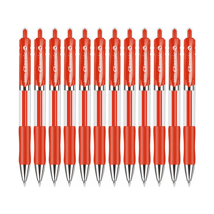 Classic Retractable Gel Roller Pens, 0.7mm Fine Point, Red Ink (Red - 12 Packs)