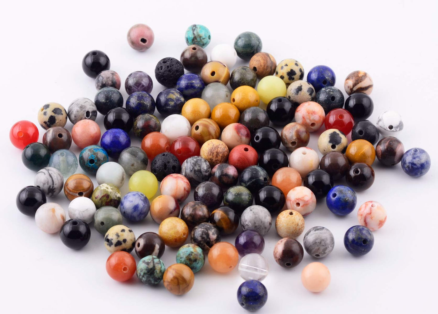 Natural Stone Beads 100pcs Round Genuine Real Stone Beading Loose Gemstones Hole Size 1mm DIY Smooth Bead for Bracelet Necklace Earrings Jewelry Making (Natural Stone Beads Multicolor, 10mm)