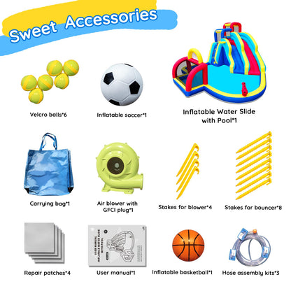 Causeair Inflatable Double Water Slide with Soccer Goal,Big Splash Pool,Water Cannon,Basketball Hoop,Fun Climb Wall,GFCI Blower,Bounce Slide for Party Fun