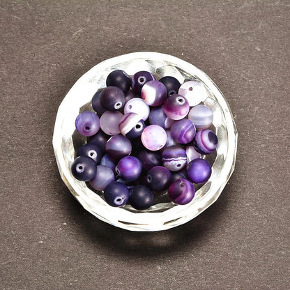 jodaying 10mm Purple Stripe Agate Matte Round Natural Gematone Loose Beads for Jewelry Making DIY 1 Strand 15"