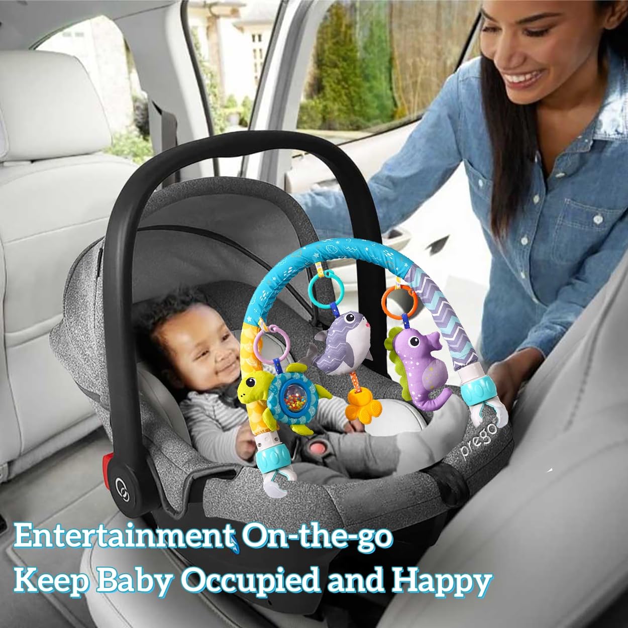 BATOHO Baby Stroller Arch Toy, Clip On Arch Mobile for Bassinet with Universal Clamps, Activity Toy Bar for Bouncer Musical Crib Mobile Toys for Infants Car Seat Toys Rattle Turtle Music Whale