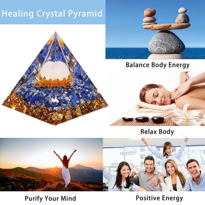Crystal Pyramid, Lapis Lazuli Healing Crystal Pyramid Porstive Energy Generator, Natural Crystals Energy Pyramid for Attract Wealth Success and Lucky