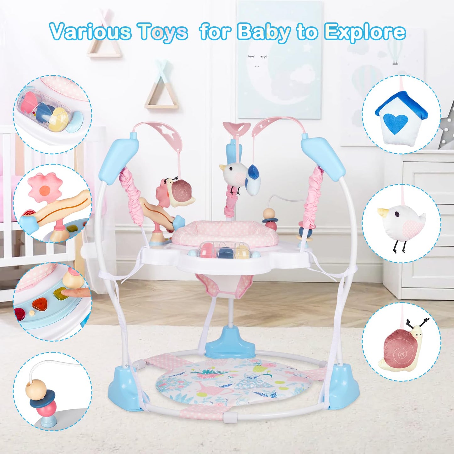 Otrolepota Baby Activity Center, Infant Jumpers and Bouncers with Music, Lights, Infant Toys, 360°Rotating Seat, 3 Adjustable Heights, Baby Play and Learning Center for 6+ Months
