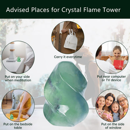Hguxmcu Natural Fluorite Flame Tower,Reiki Healing Energy Meditation Crystal Stone Decor,Home Office Witchcraft Altar Space Cleansing
