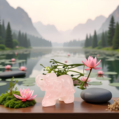 SquarezhenBo Elephant Ornament, Elephant Statue, Jade Stone Handcraft Natural Green Jade Stone Elephant Statue Decor Toys in Hand Home Décor Accents Sculptures (Pink)