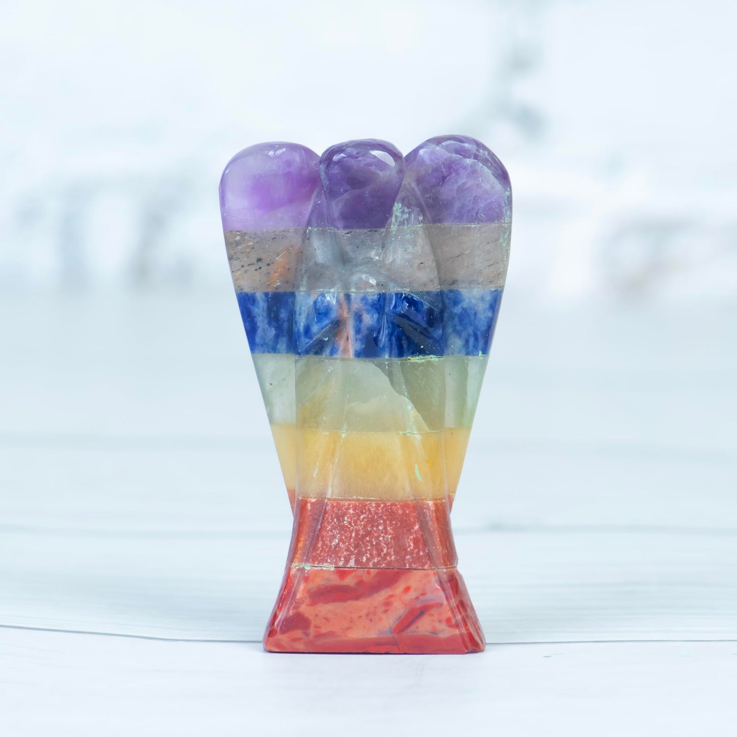 Crocon Seven Chakra Gemstone Pocket Angel Healing Figurine, Hand Carved Guardian Angel Crystals for Positive Energy, Handmade Mini Statue for Love, Peace & Healing, Natural Gemstone Healing Figurine