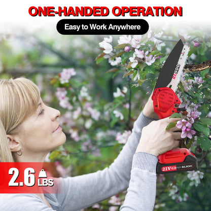 Mini Chainsaw Cordless, 6 Inch Handheld Chain Saw Battery Powered with 2 Rechargeable Batteries and 3 Chains, Portable Small Electric Tree Trimmer for Wood Cutting, Pruning, Courtyard and Household